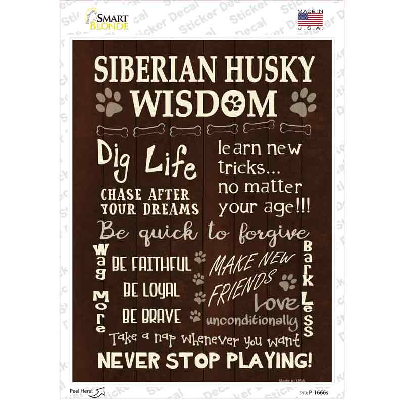 P-1666s-M Siberian Husky Wisdom Novelty Rectangle Sticker Decal - Medium