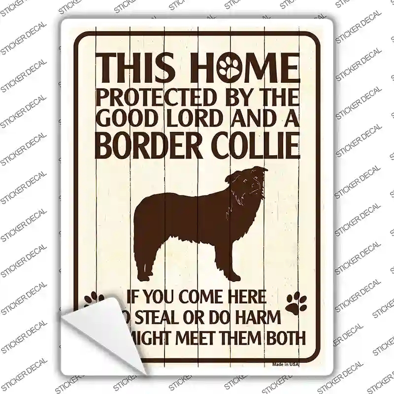 P-1671s-L Protected by A Border Collie Novelty Rectangle Sticker Decal - Large