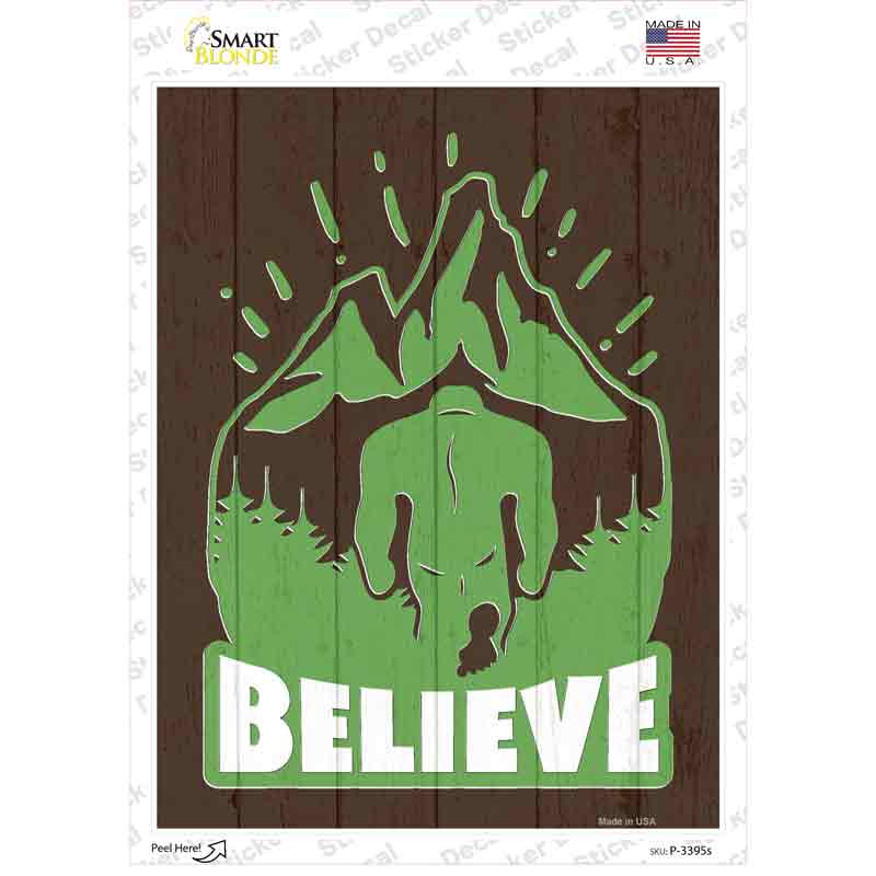 P-3395s-M Believe in Bigfoot Novelty Rectangle Sticker Decal - Medium
