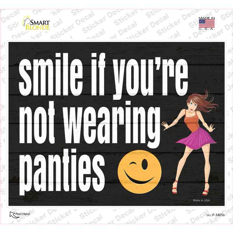 P-3405s-M Not Wearing Panties Novelty Rectangle Sticker Decal - Medium