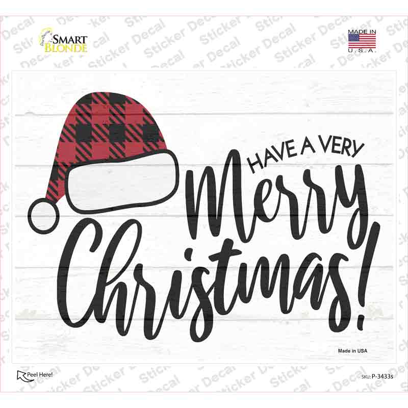 P-3433s-M Merry Christmas Hat Novelty Rectangle Sticker Decal - Medium