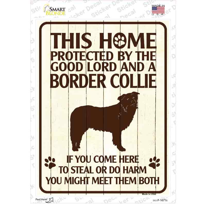P-1671s-M Protected by A Border Collie Novelty Rectangle Sticker Decal - Medium