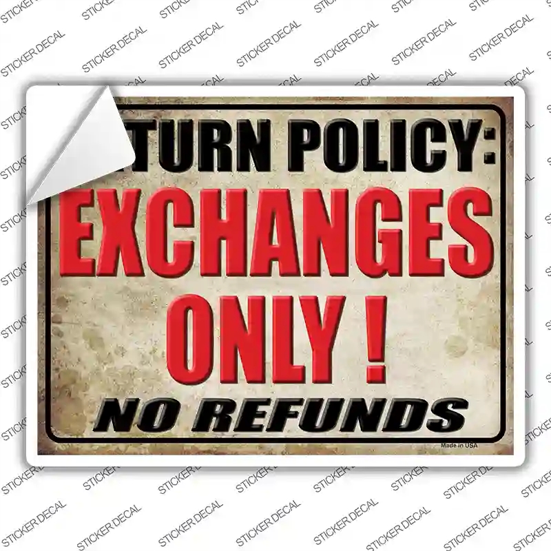 P-1798s-L Return Policy Novelty Rectangle Sticker Decal - Large