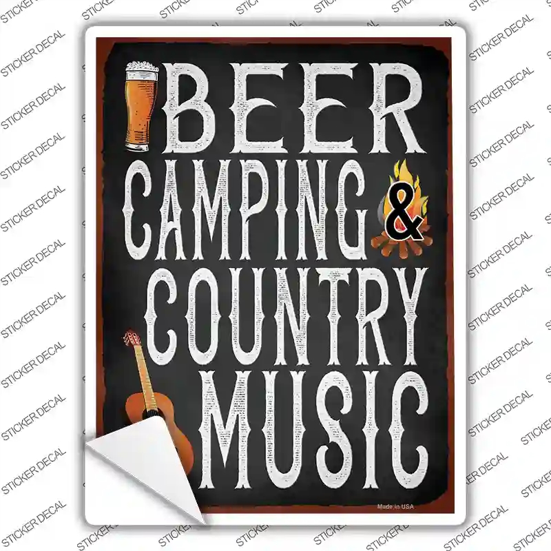 P-4161s-S Beer Camping Country Music Novelty Rectangle Sticker Decal - Small
