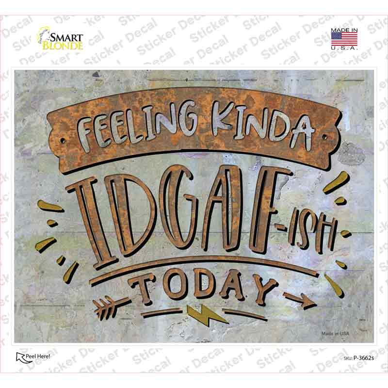 P-3662s-M Feeling Kinda IDGAF Novelty Rectangle Sticker Decal - Medium