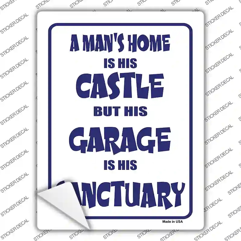 P-638s-S Garage is His Sanctuary Novelty Rectangle Sticker Decal - Small