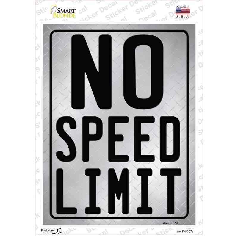 P-4067s-M No Speed Limit Novelty Rectangle Sticker Decal - Medium
