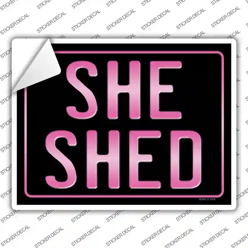 P-4117s-S She Shed Pink Novelty Rectangle Sticker Decal - Small