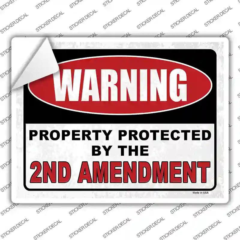 P-4129s-L Warning Protected by the 2nd Novelty Rectangular Sticker Decal - Large
