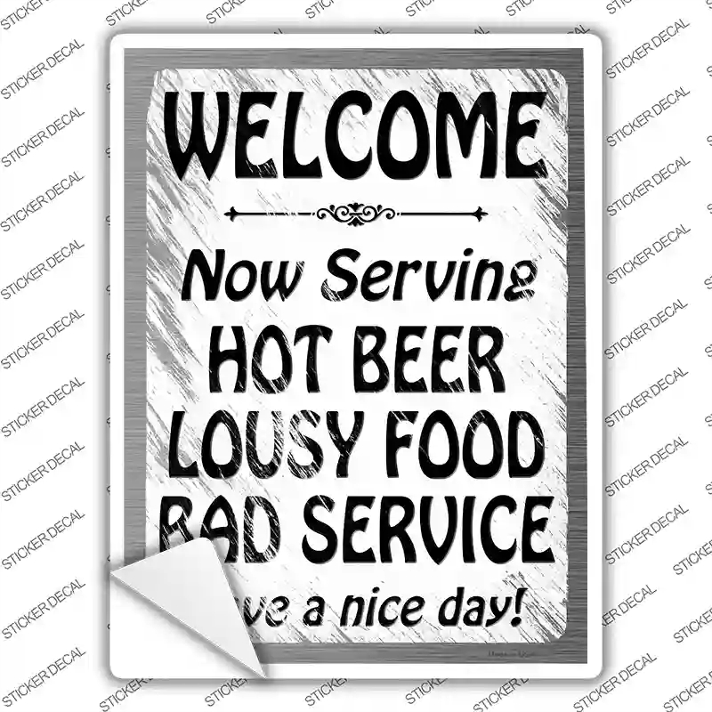 P-3414s-S Hot Beer Lousy Food Novelty Rectangle Sticker Decal - Small
