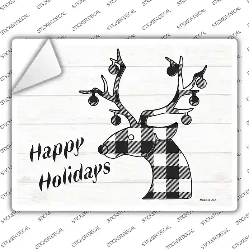 P-3423s-S Happy Holidays Black Plaid Novelty Rectangle Sticker Decal - Small