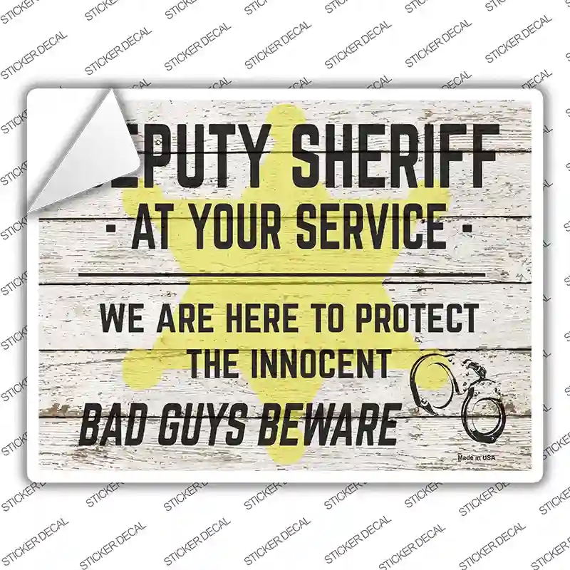 P-3332s-L Deputy Sheriff Beware Novelty Rectangle Sticker Decal - Large