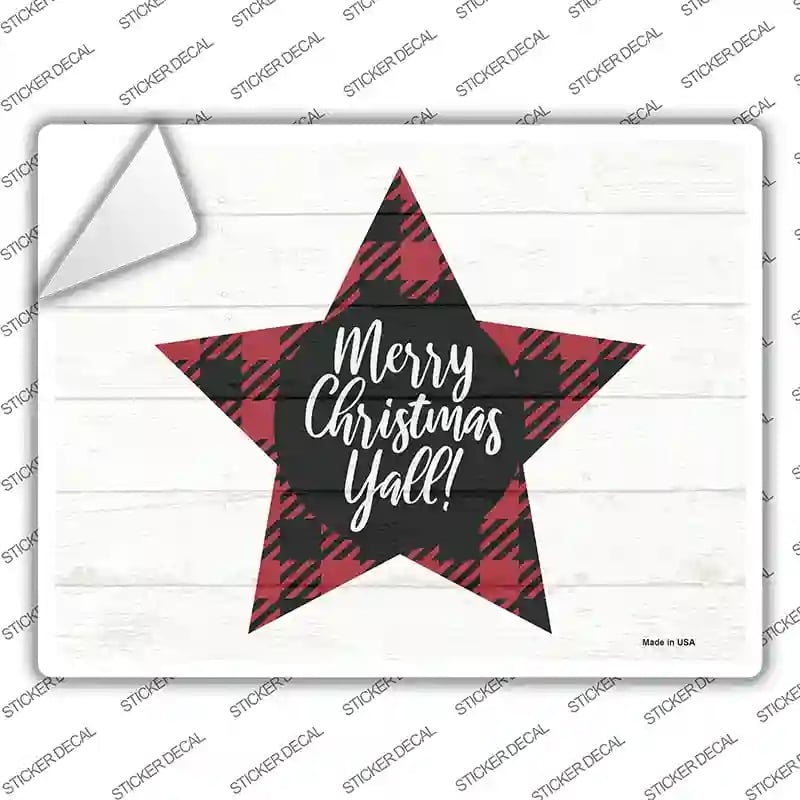 P-3431s-S Merry Christmas Yall Novelty Rectangle Sticker Decal - Small