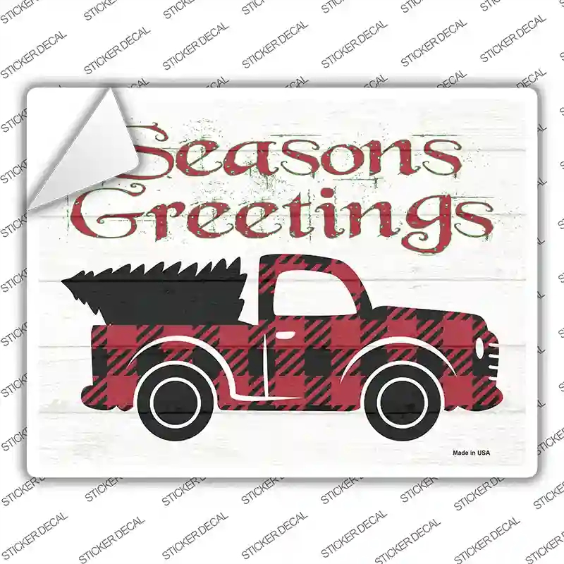 P-3436s-S Seasons Greetings Truck Novelty Rectangle Sticker Decal - Small