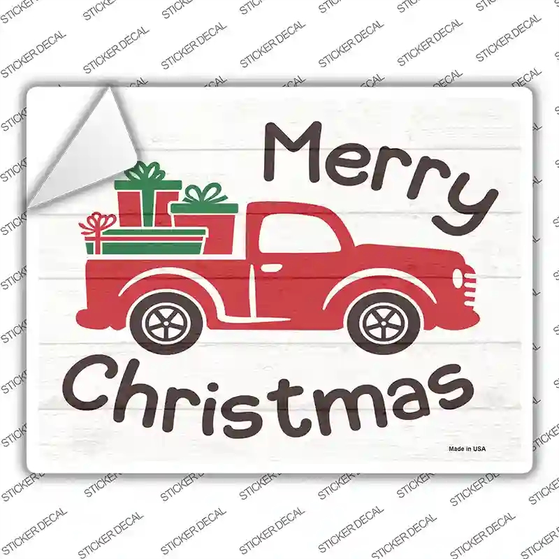 P-3438s-L Merry Christmas Hauling Presents Novelty Rectangle Sticker Decal - Large