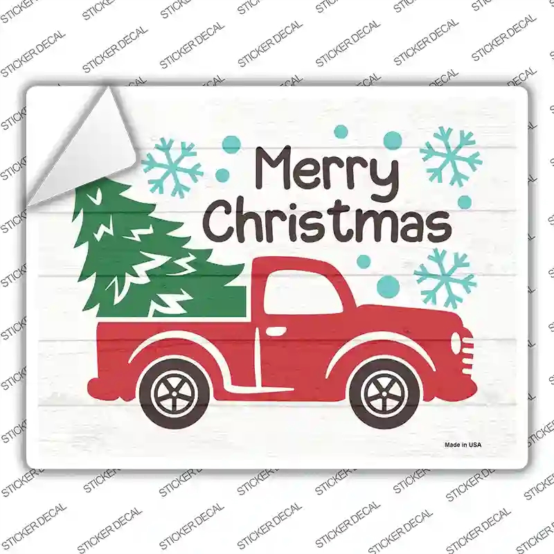 P-3440s-S Merry Christmas Truck Novelty Rectangle Sticker Decal - Small