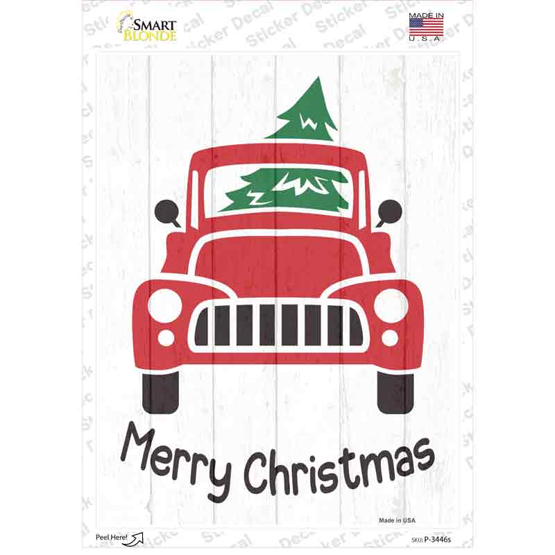 P-3446s-M Merry Christmas Front of Truck Novelty Rectangle Sticker Decal - Medium