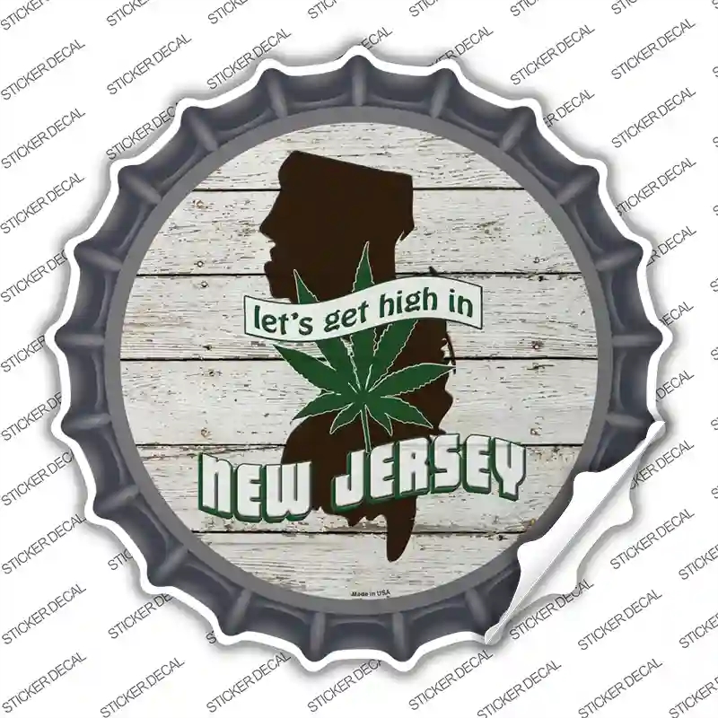 BC-1319s-S Lets Get High in   Jersey Novelty Bottle Cap Sticker Decal - Small