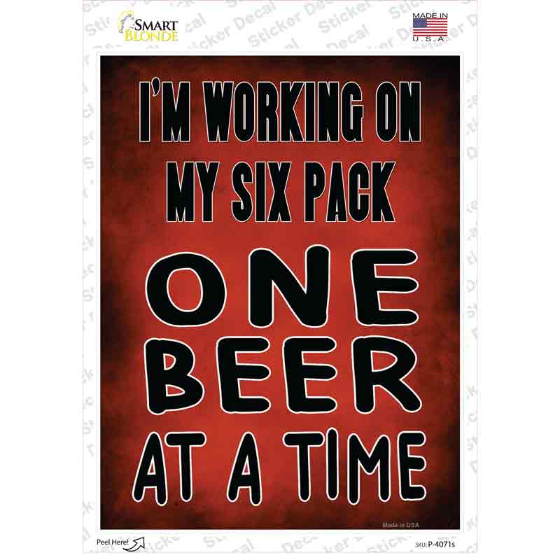 P-4071s-M Working on My Six Pack Novelty Rectangle Sticker Decal - Medium