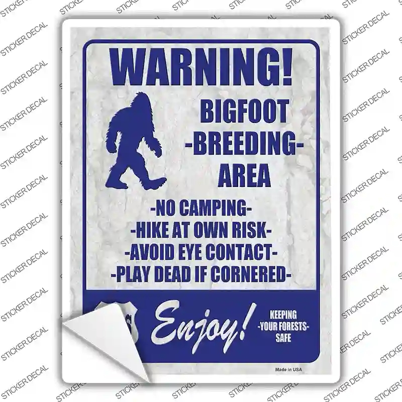 P-4095s-XL Warning Bigfoot Breading Area Novelty Rectangle Sticker Decal - Extra Large