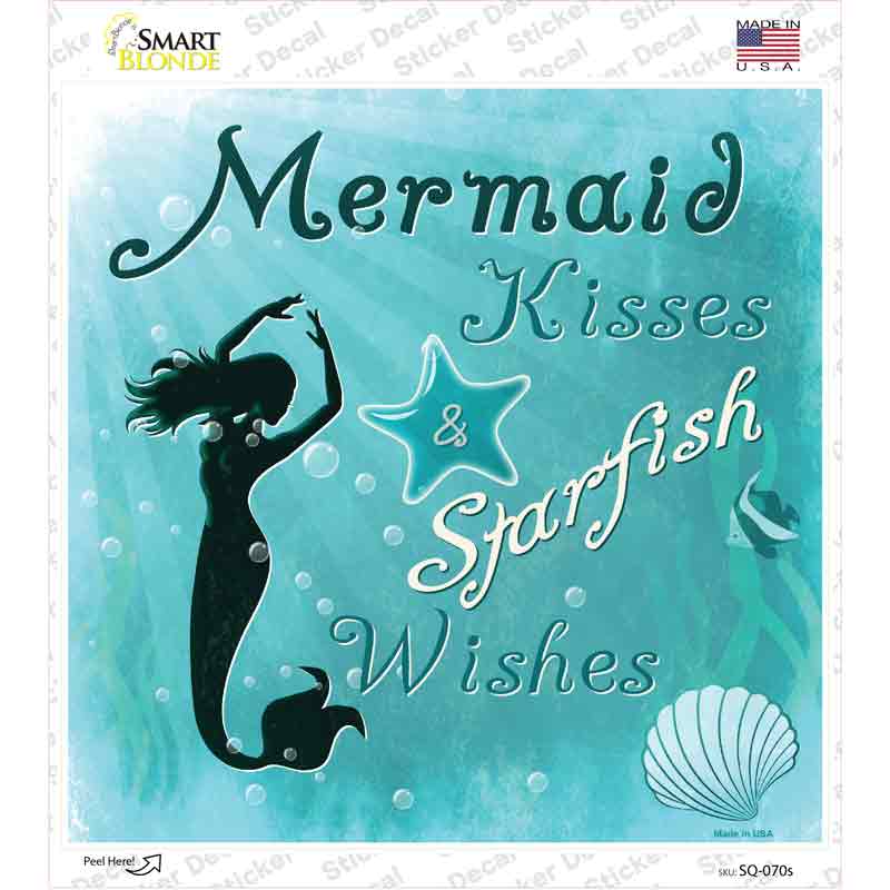 SQ-070s-M Mermaid Kisses Novelty Square Sticker Decal - Medium