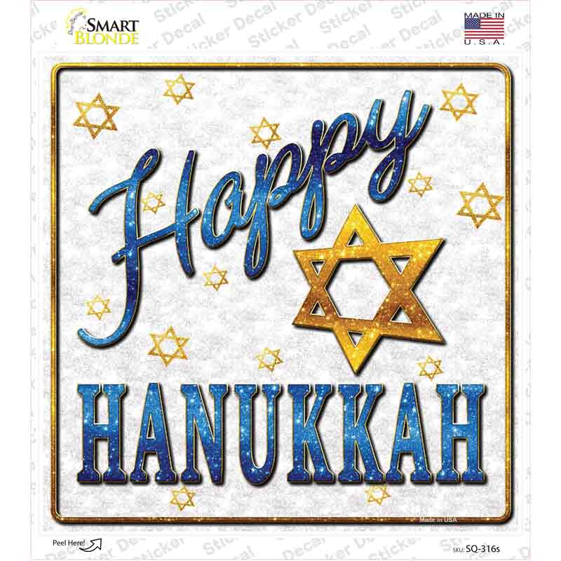 SQ-316s-M Happy Hanukkah Novelty Square Sticker Decal - Medium