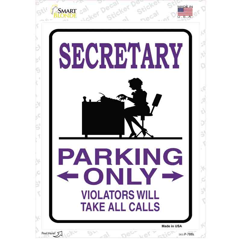 P-788s-M Secretary Only Novelty Rectangle Sticker Decal - Medium