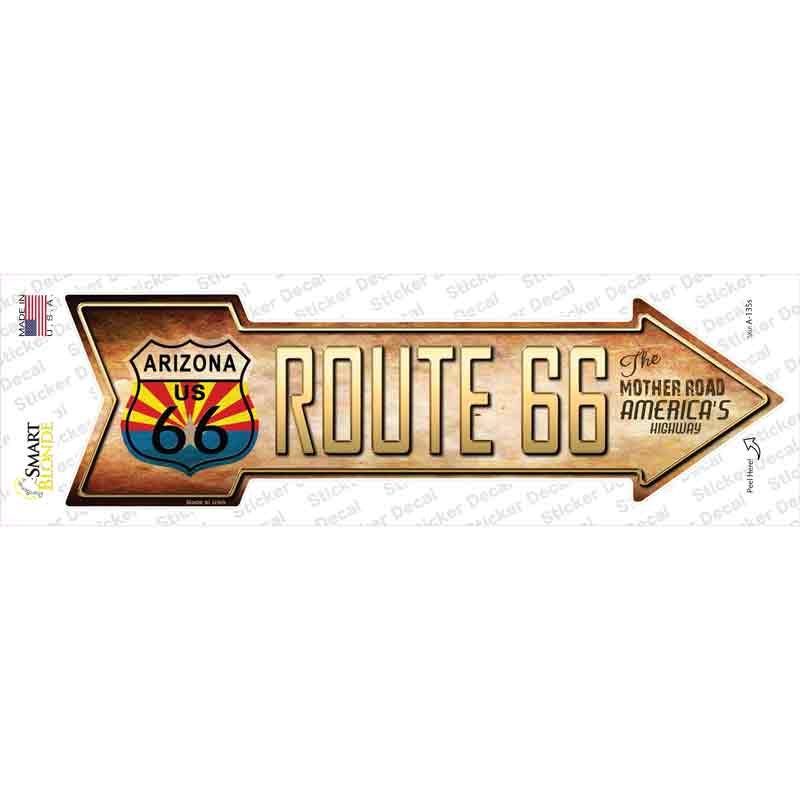 A-135s-M Route 66 Arizona Flag Novelty Arrow Sticker Decal - Medium