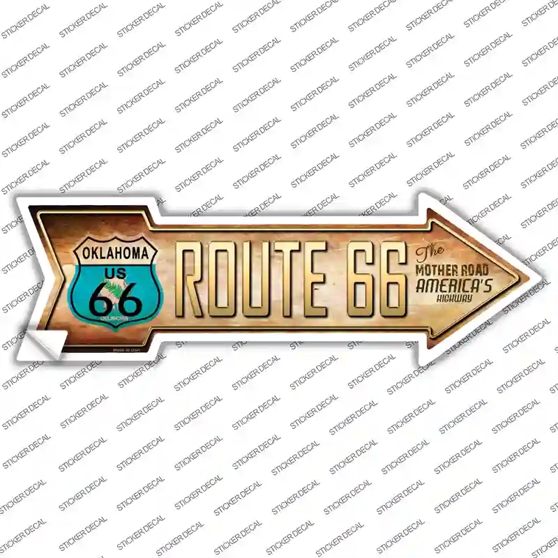 A-138s-S Route 66 Oklahoma Flag Novelty Arrow Sticker Decal - Small