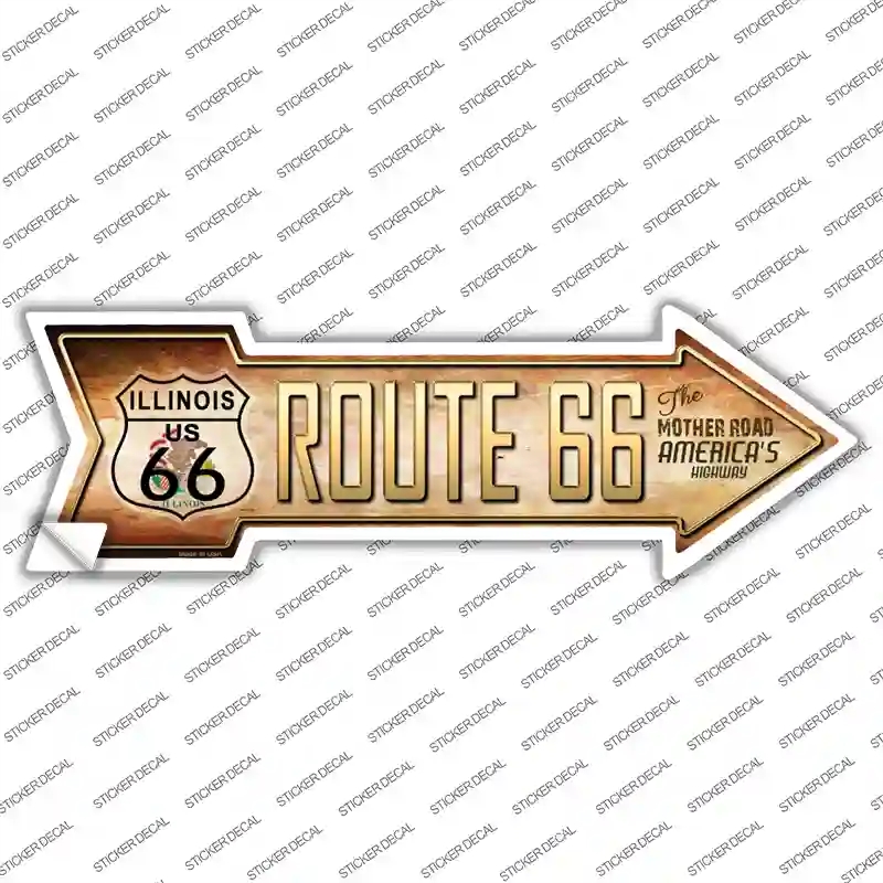 A-141s-S Route 66 Illinois Flag Novelty Arrow Sticker Decal - Small