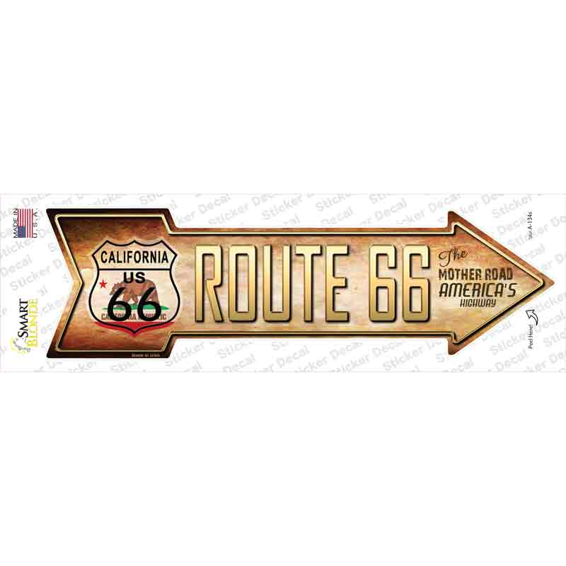 A-134s-M Route 66 California Flag Novelty Arrow Sticker Decal - Medium