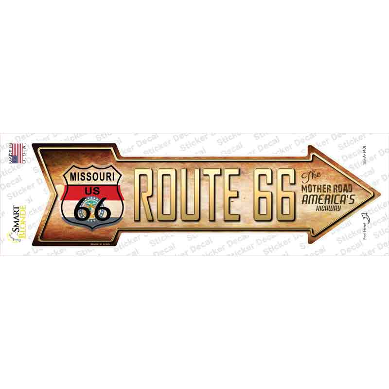 A-140s-M Route 66 Missouri Flag Novelty Arrow Sticker Decal - Medium