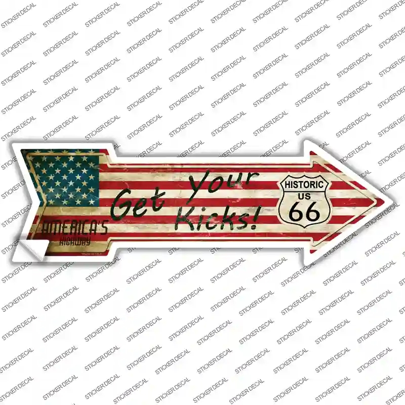 A-122s-XL American Flag Get Your Kicks Novelty Arrow Sticker Decal - Extra Large