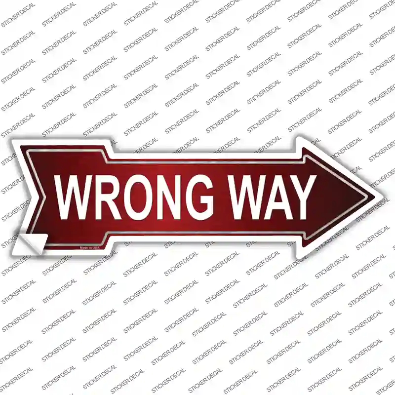 A-170s-S Wrong Way Novelty Arrow Sticker Decal - Small
