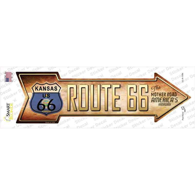 A-139s-M Route 66 Kansas Flag Novelty Arrow Sticker Decal - Medium