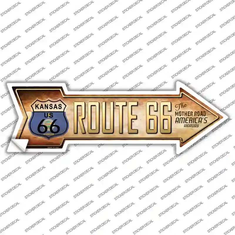 A-139s-S Route 66 Kansas Flag Novelty Arrow Sticker Decal - Small