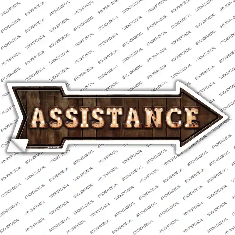 A-454s-S Assistance Bulb Letters Novelty Arrow Sticker Decal - Small