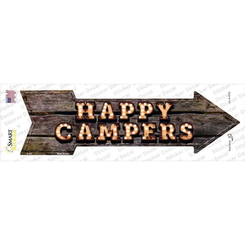 A-472s-M Happy Campers Bulb Letters Novelty Arrow Sticker Decal - Medium