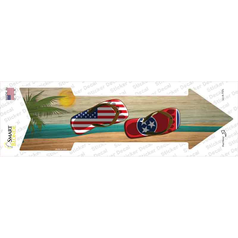 A-737s-M US & Tennessee Flag Flip Flop Novelty Arrow Sticker Decal - Medium