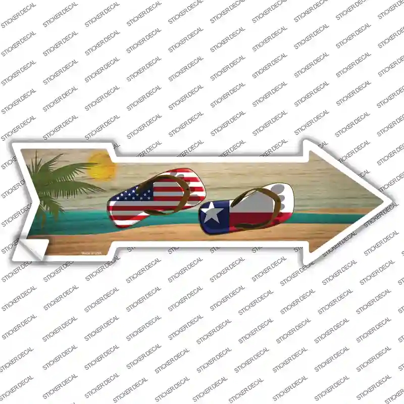 A-738s-L US & Texas Flag Flip Flop Novelty Arrow Sticker Decal - Large