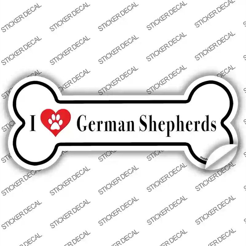 B-138s-L I Love German Shepherds Novelty Bone Sticker Decal - Large
