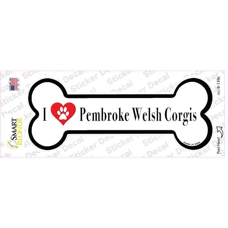 B-139s-M I Love Corgis Novelty Bone Sticker Decal - Medium