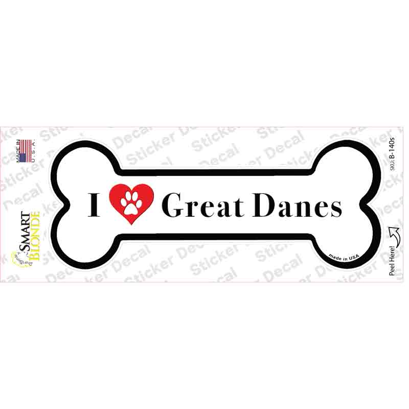 B-140s-M I Love Great Danes Novelty Bone Sticker Decal - Medium