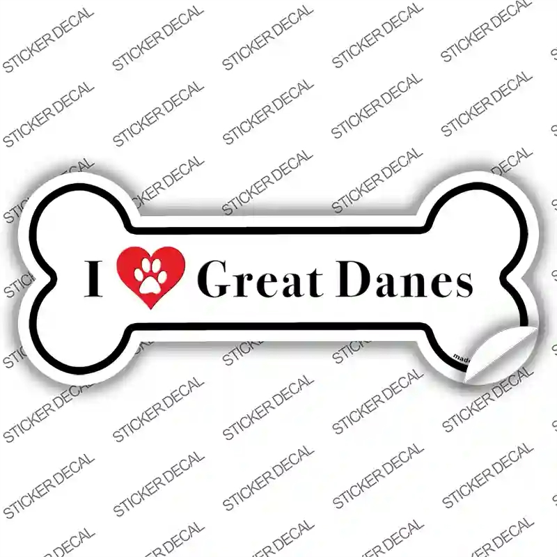 B-140s-S I Love Great Danes Novelty Bone Sticker Decal - Small