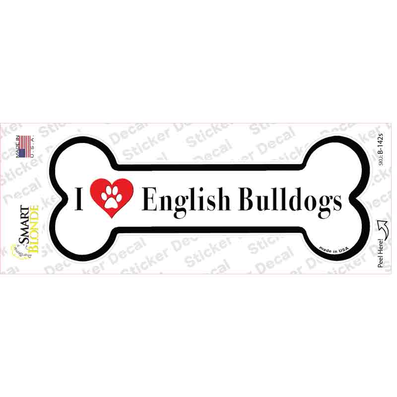 B-142s-M I Love English Bulldogs Novelty Bone Sticker Decal - Medium