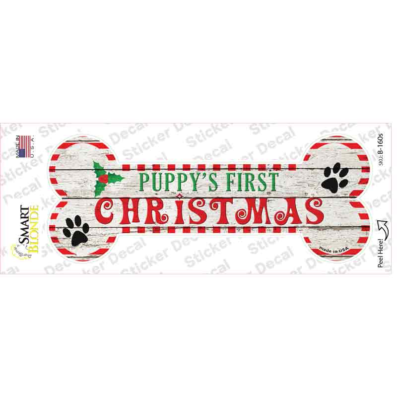 B-160s-M Puppys First Christmas Novelty Bone Sticker Decal - Medium
