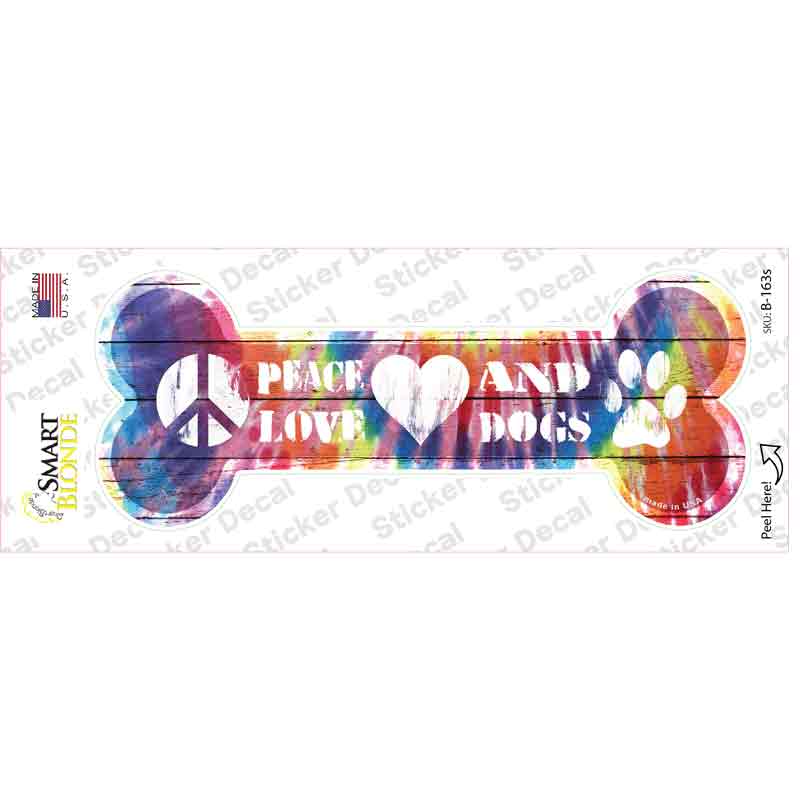 B-163s-M Peace Love & Dogs Novelty Bone Sticker Decal - Medium