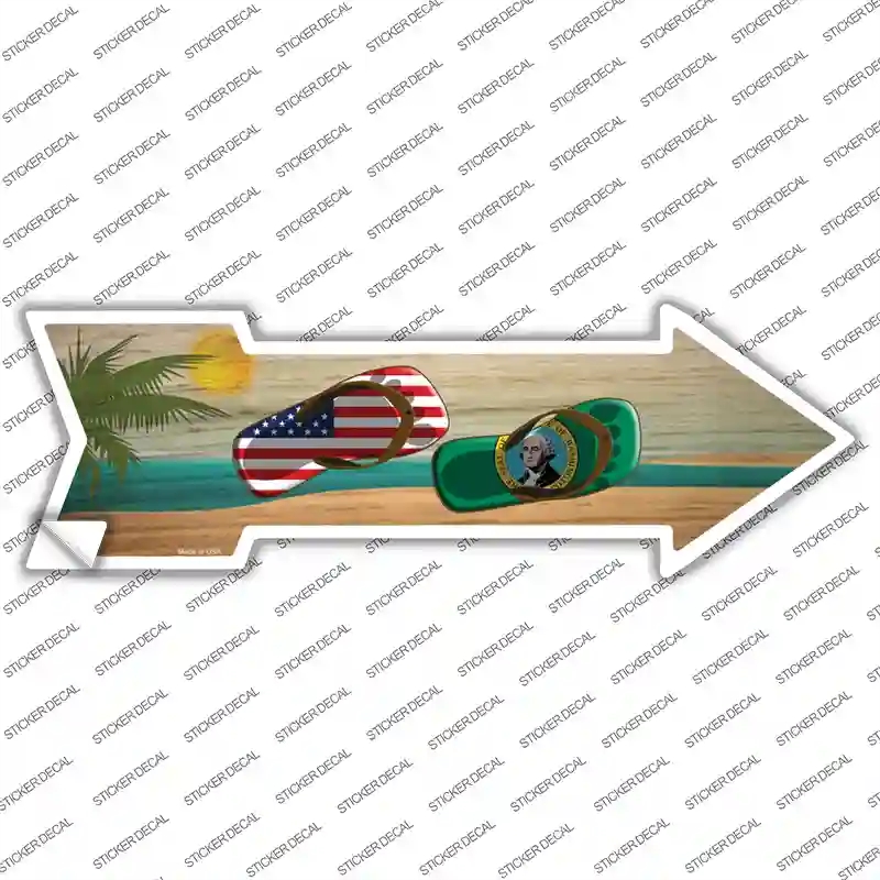 A-742s-L US & Washington Flag Flip Flop Novelty Arrow Sticker Decal - Large