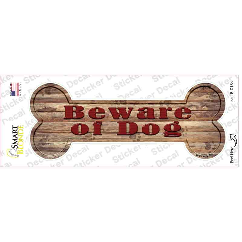 B-013s-M Beware of Dog Novelty Bone Sticker Decal - Medium