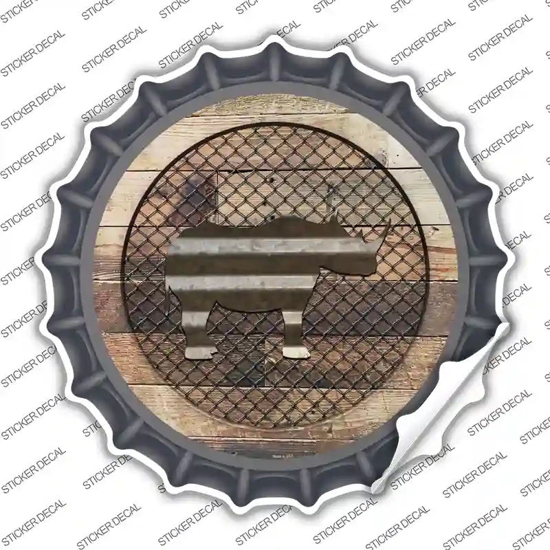 BC-1045s-S Rhino on Wood Novelty Bottle Cap Sticker Decal - Small